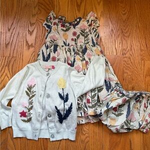 Pink Chicken Floral Dress, Diaper Cover, and Sweater Set - 18-24 months